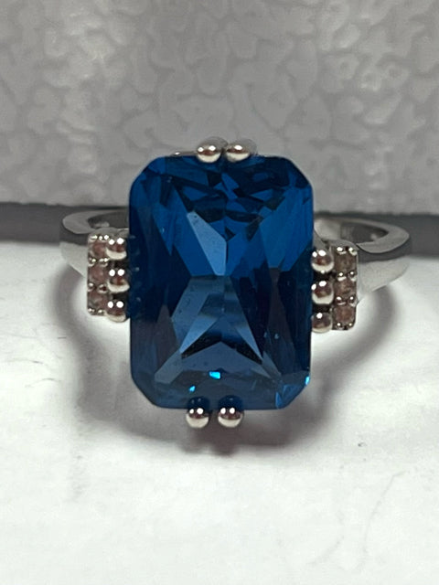 Sterling Blue & White Simulant Ring Size 8 JTV New