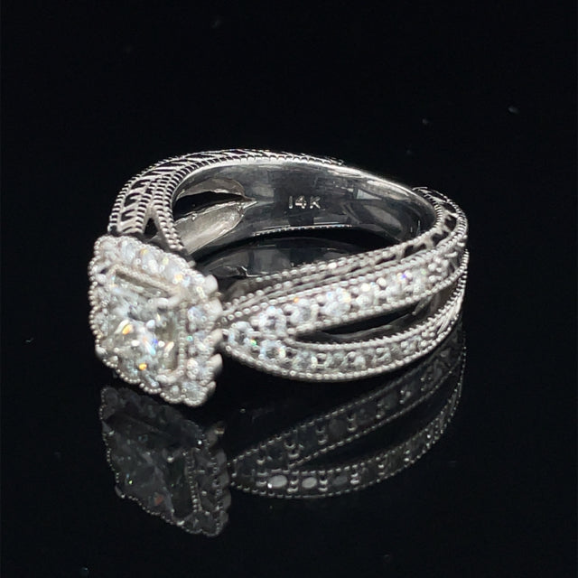 14kw 1.75 cttw Diamond Ring 1.03 ct Center .75 cttw Side Diams SI2 Clarity