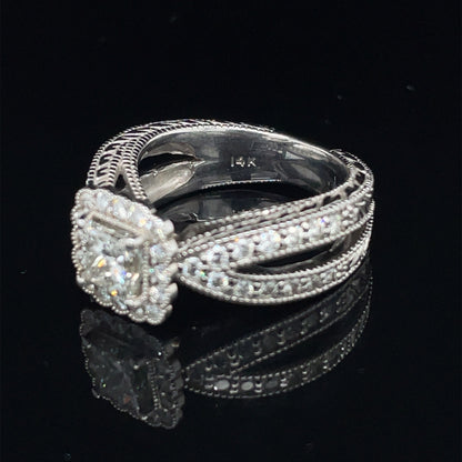 14kw 1.75 cttw Diamond Ring 1.03 ct Center .75 cttw Side Diams SI2 Clarity