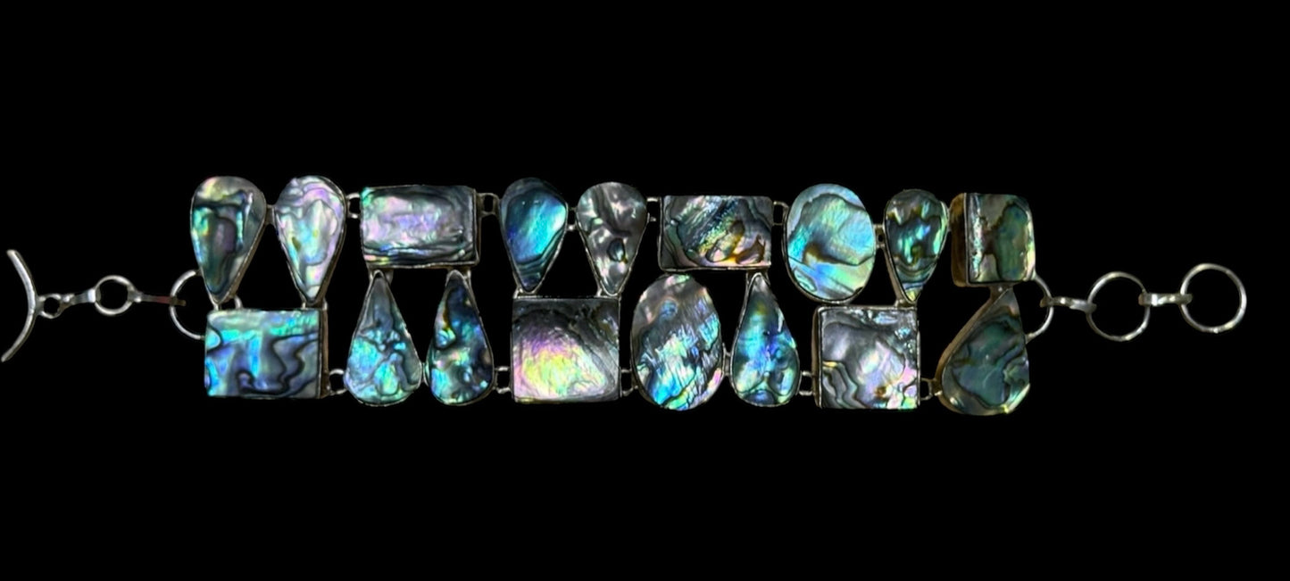 Sterling Silver Abalone Bracelet 1.5" Wide Chunky Toggle 7.25" - 8.5"