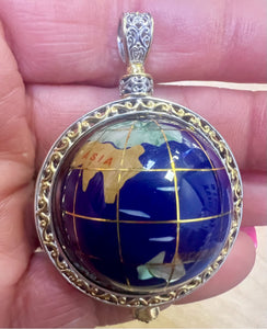 Gems en Vogue Lapis & African Amethyst Large Globe 2.2" x 1.5" Pendant Sterling