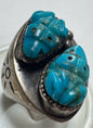 Native American Sterling Silver Ring Heavy Massive 37g Carve Turquoise Size 12.5