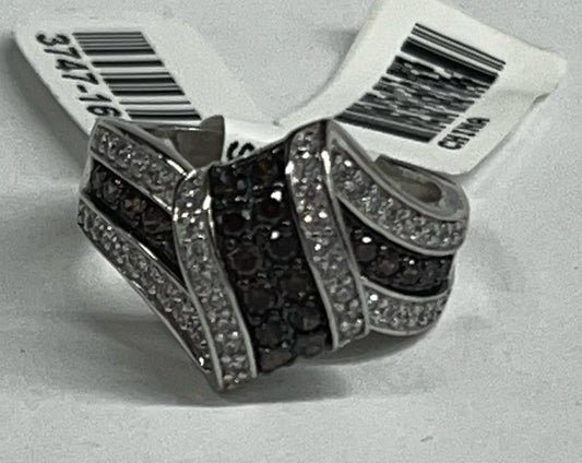 Sterling Silver Brown & White CZ Ring New w/ Tags Size 8 JTV