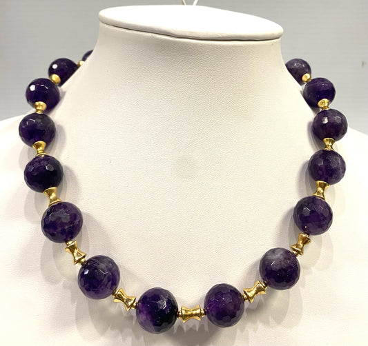 Gold Over Sterling Silver Purple Amethyst Beads 18" - 22"