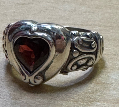 Brighton Sterling Silver 925 Red Garnet Scroll Heart Ladies Ring Size 7