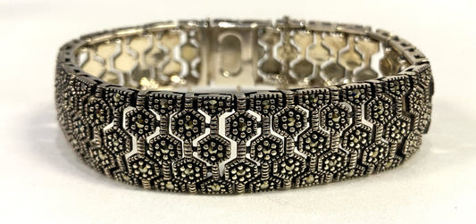 7.5" Sterling Silver Bracelet Marcasite Domed Style w/ Safety