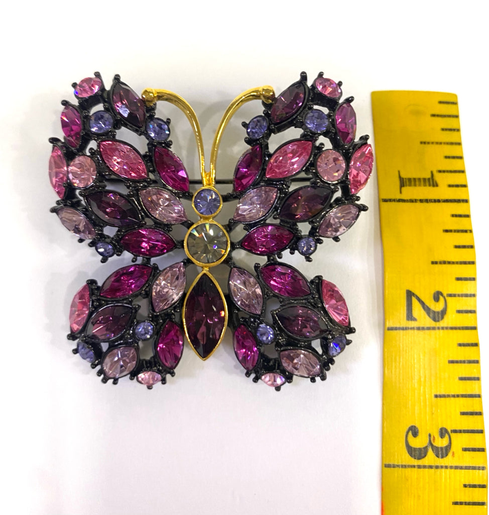 Joan Rivers Spring Butterfly Brooch Pink Burgundy Purple Signed 2.29" x 2.26"