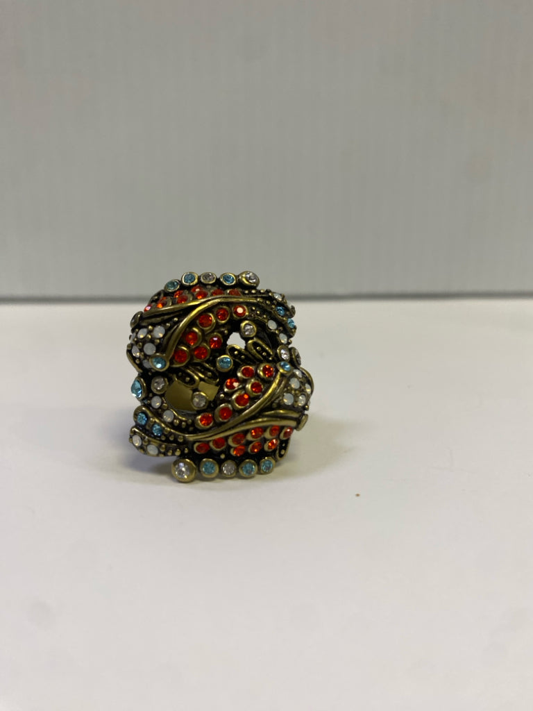 Heidi Daus "Reel McKoi" Koi Fish Ring Size 9 Orange Blue Swarovski Crystals