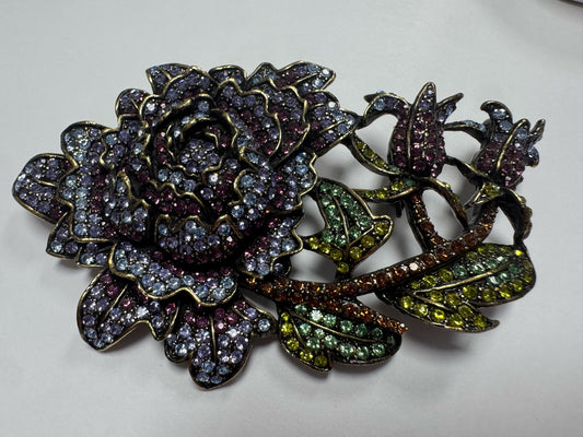 RETIRED HTF Vintage Heidi Daus Moody Hue Rose Large Pin Brooch 4" x  2.25"