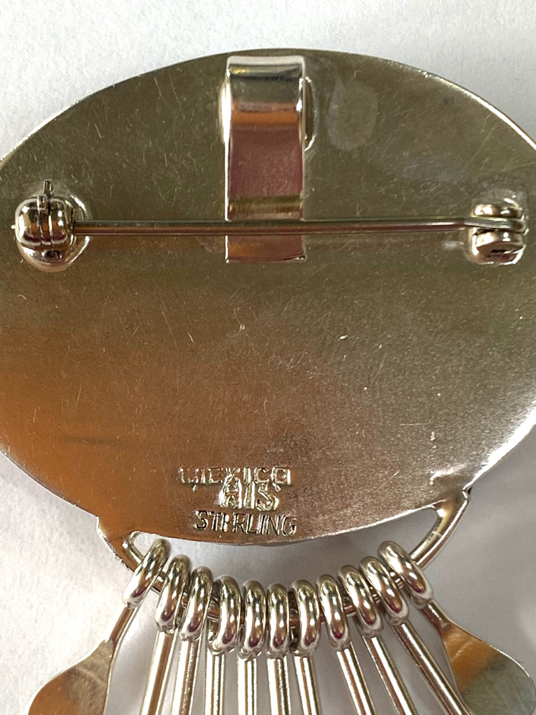 Vintage RIS Mexico sterling silver carnelian dangle pendant brooch 1.5" x 2.75"