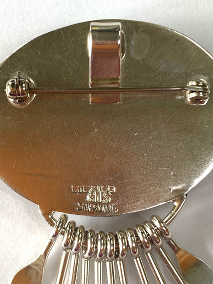 Vintage RIS Mexico sterling silver carnelian dangle pendant brooch 1.5" x 2.75"