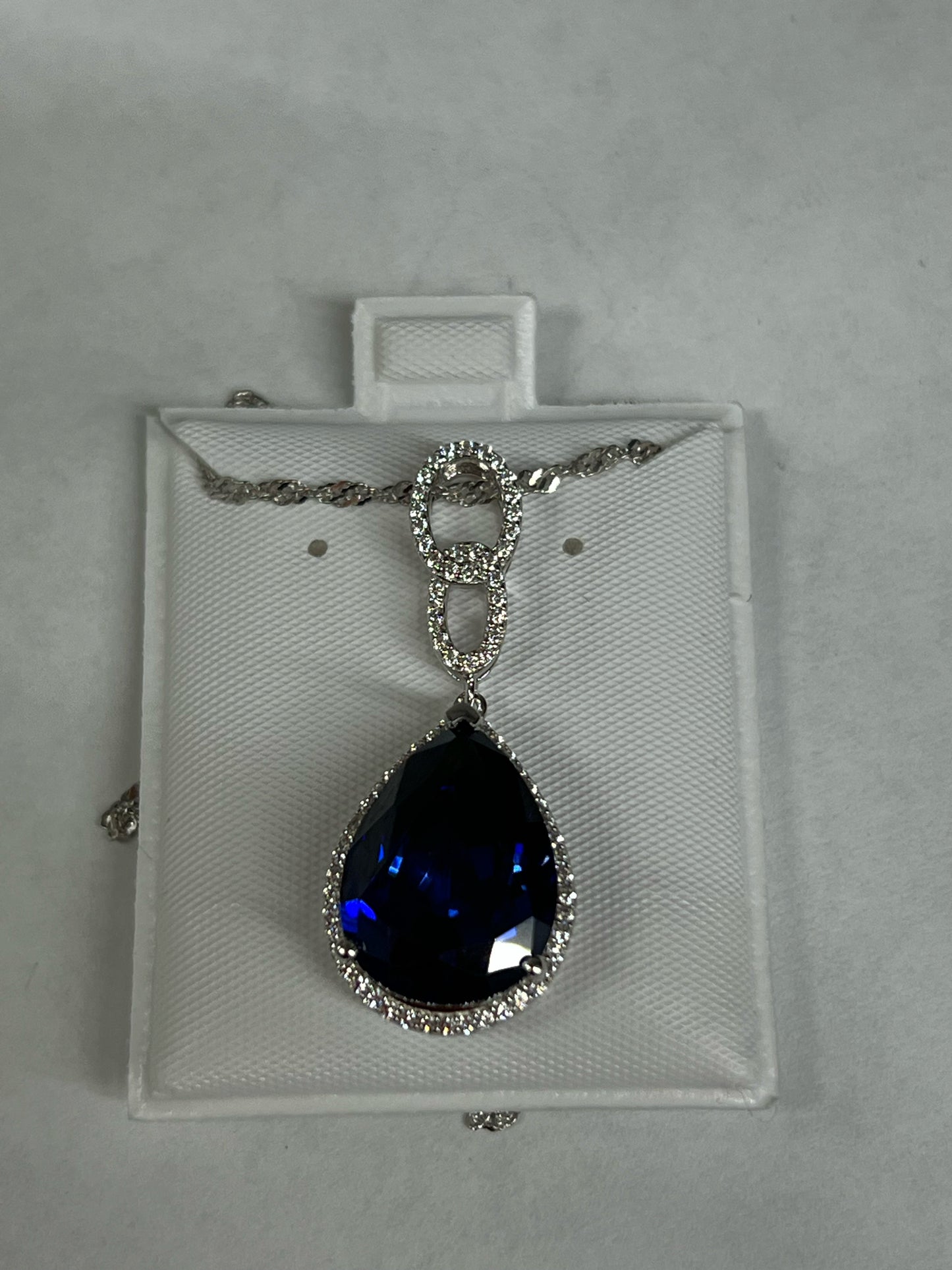 Sterling Blue & White CZ Pendant & Chain New JTV