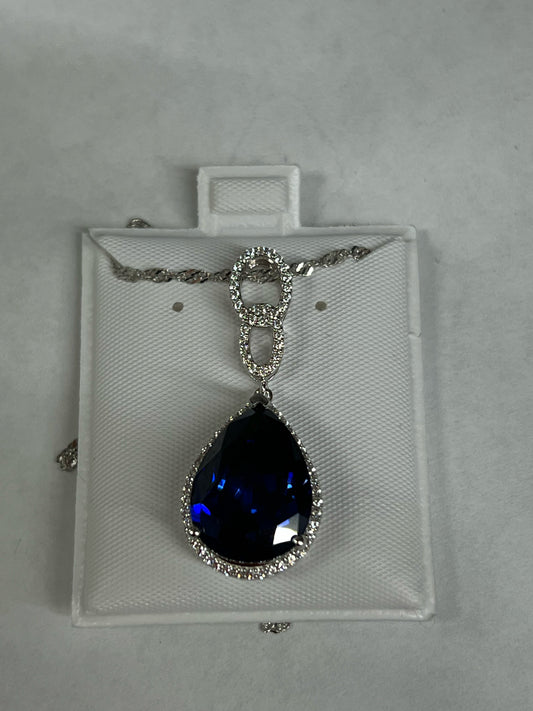 Sterling Blue & White CZ Pendant & Chain New JTV