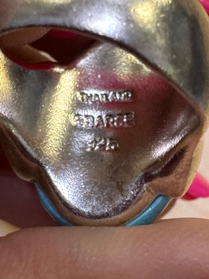 Chunky Vintage Artisan Barse Sterling Silver Turquoise Ring Size 7.5 Wavy