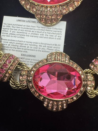 Heidi Daus Vol 2 Chain Of Events Pink Crystal Set Necklace Bracelet Earrings