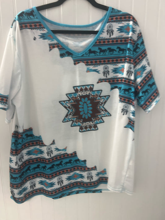 White & Blue SHEIN Short Sleeve Shirt Women's