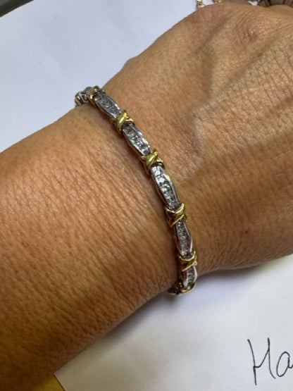 10k Yellow Gold & White Gold 1 ct tw Two Tone Diamond Tennis 7.25" Bracelet