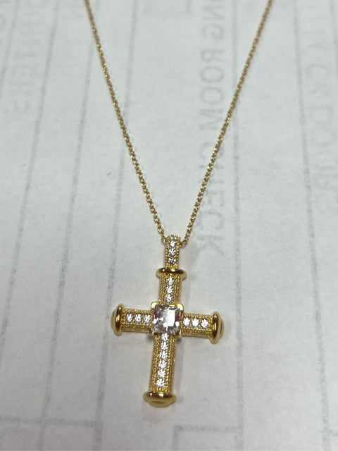 Gold Over Sterling Silver CZ Cross Pendant & Necklace JTV New