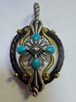 Carolyn Pollack Sterling Silver &  Brass Turquoise Enhancer Pendant 2.75" x 1.5"