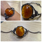 Vintage Sterling Silver Hinged Bangle 7" Bracelet Natural Baltic 1.28" Amber