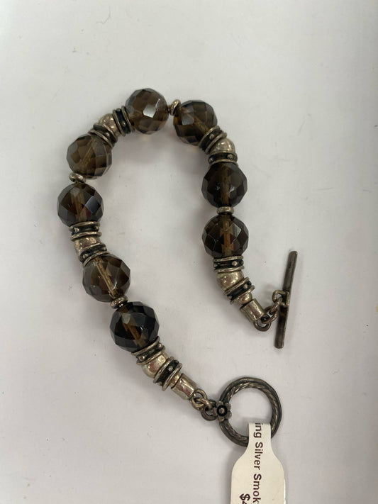 Sterling Silver Smoky Quartz Bead Bracelet w/ Toggle Clasp