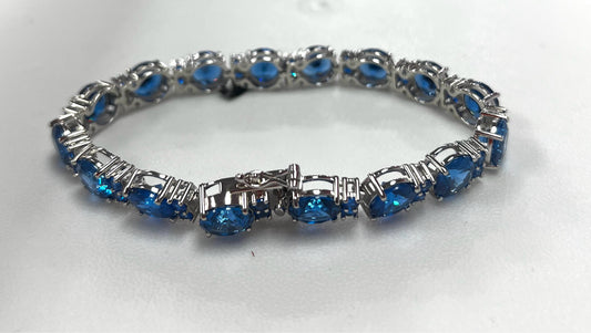 Blue Lab Created Spinel Rhodium Over Sterling Silver Bracelet 42.71ctw