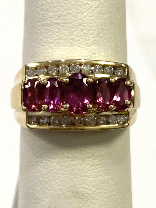 14k Yellow Gold Pink Sapphire Ring Size 7