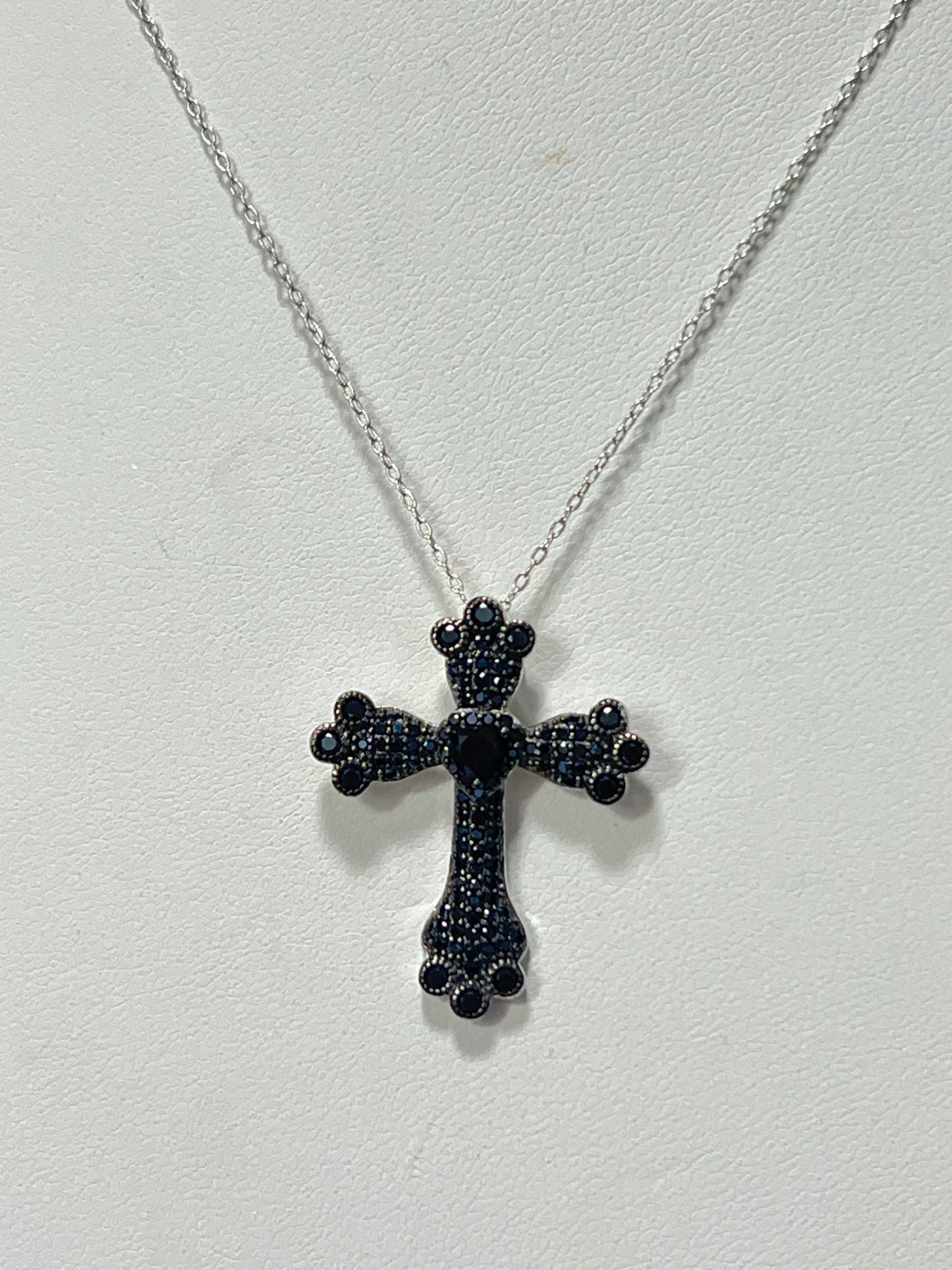 Sterling Black Spinel Pendant & Chain JTV Cross and Chain