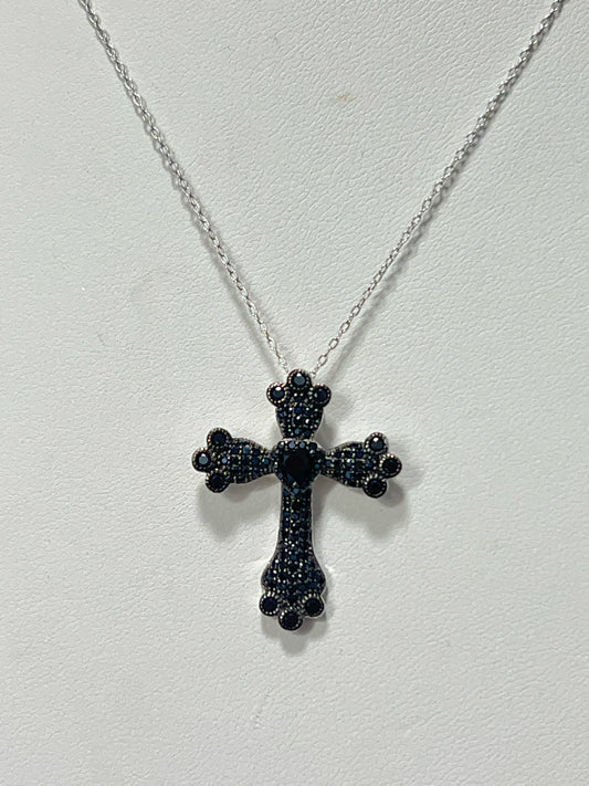 Sterling Black Spinel Pendant & Chain JTV Cross and Chain