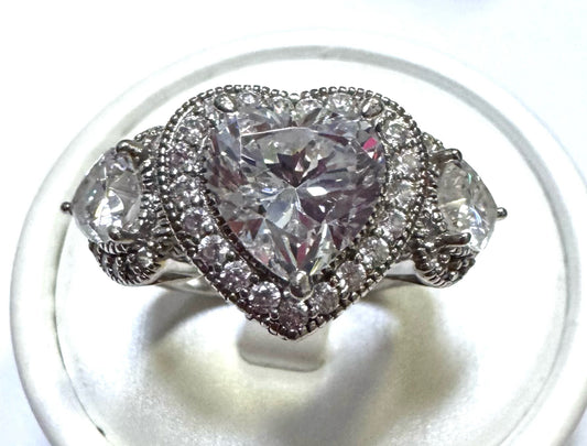 Bella Luce CZ Sterling Ring Size 9.75 Heart Shapes