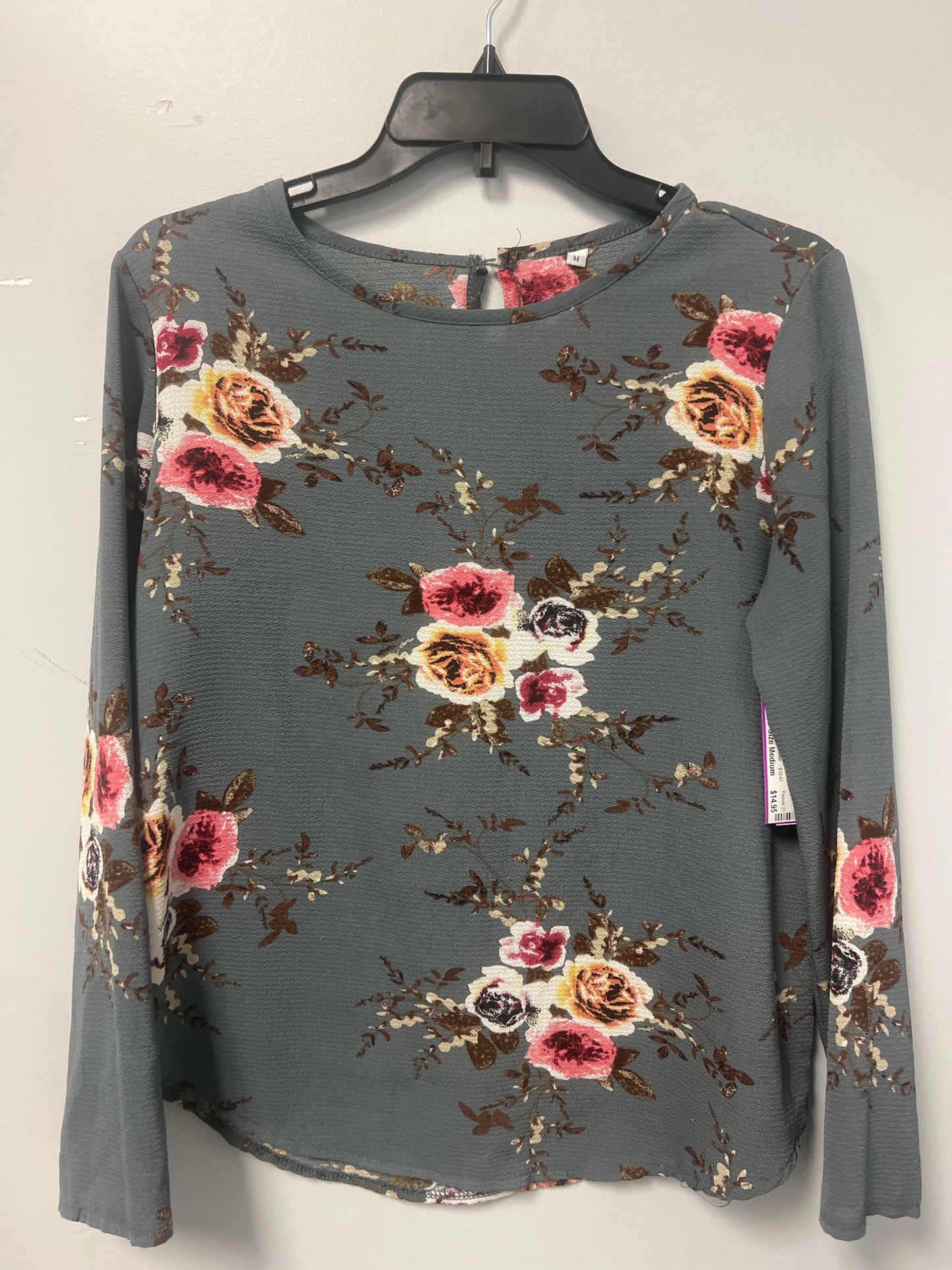 Grey Floral Forever 21 Long Sleeve Shirt Women's