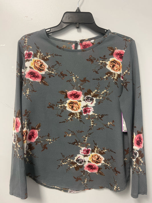 Grey Floral Forever 21 Long Sleeve Shirt Women's