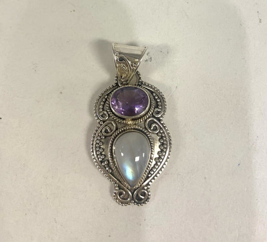 Sterling Silver Pendant Amethyst Moonstone