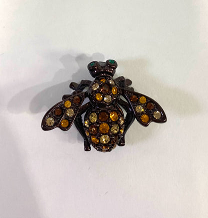 Joan Rivers Chocolate Brown Rhinestone Bee Brooch Pin .91" x 1.22"