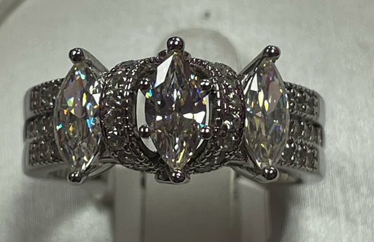 Sterling Silver CZ Ring Size 8 Marquise JTV New w/ Tags