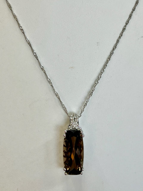 Sterling Silver Smoky Quartz Pendant & Chain New w/ Tags JTV