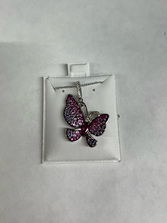 Sterling Silver CZ Butterfly Pendant & Necklace JTV New