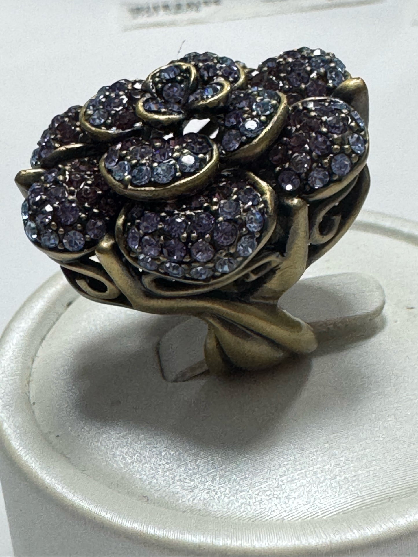 Heidi Daus PETAL PROFUSION Blue Purple Crystal Flower Ring Size 6