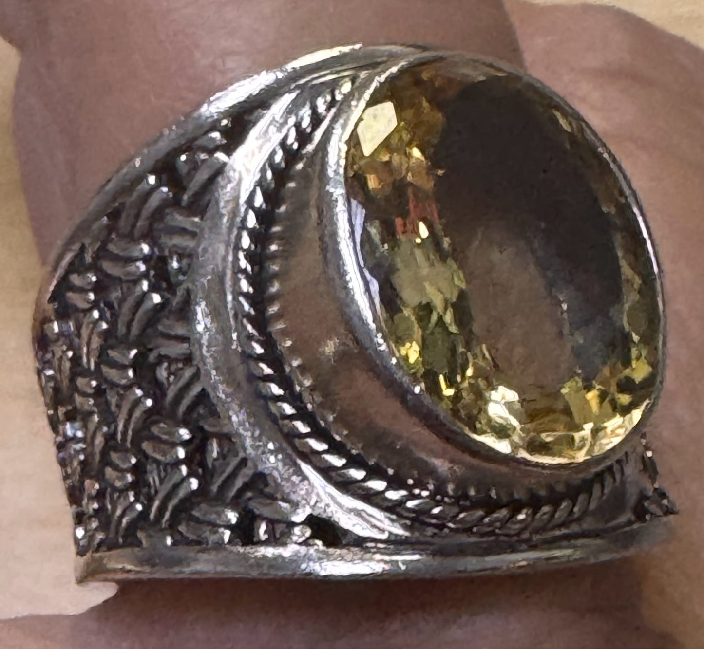 Samuel Benham BJC 925 Sterling Silver Wide Band Oval Citrine Ring Size 8.25