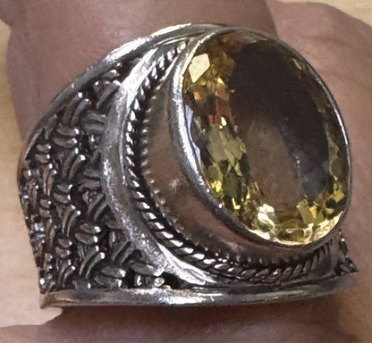 Samuel Benham BJC 925 Sterling Silver Wide Band Oval Citrine Ring Size 8.25