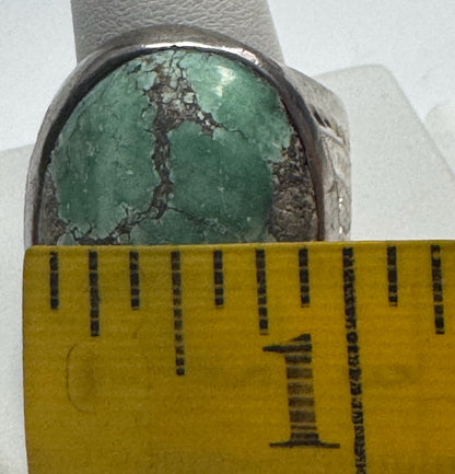 Vintage Native American Sterling Silver Heavy 29g Turquoise Ring Size 11.5