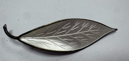 VTG David Anderson Norway Sterling Silver 925 Guilloche Enamel Leaf Brooch Pin