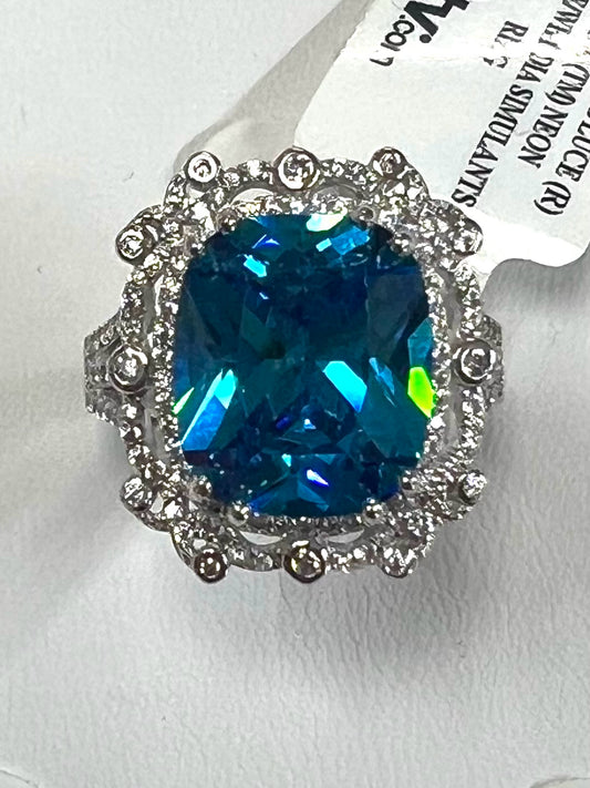 New w/ Tags Sterling Silver Neon Apatite & CZ Ring JTV Size 9