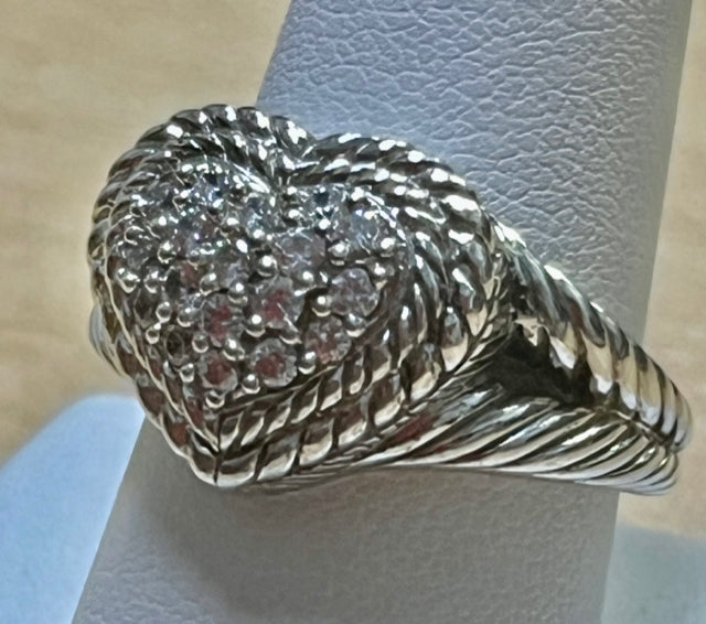 Judith Ripka Heart Diamonique Pave 925 Sterling Silver Ring Size 8