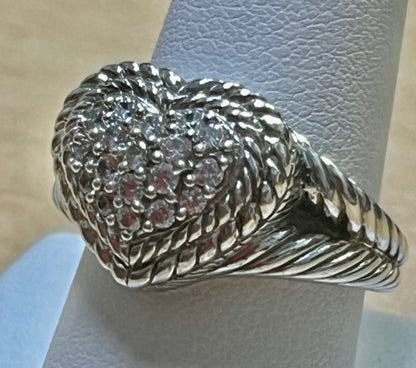 Judith Ripka Heart Diamonique Pave 925 Sterling Silver Ring Size 8