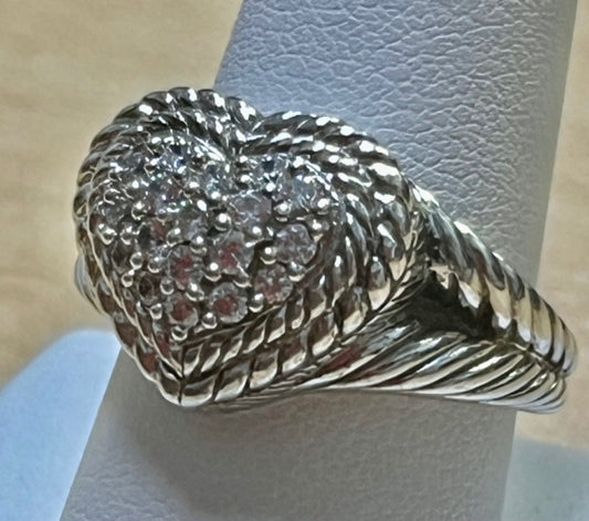 Judith Ripka Heart Diamonique Pave 925 Sterling Silver Ring Size 8