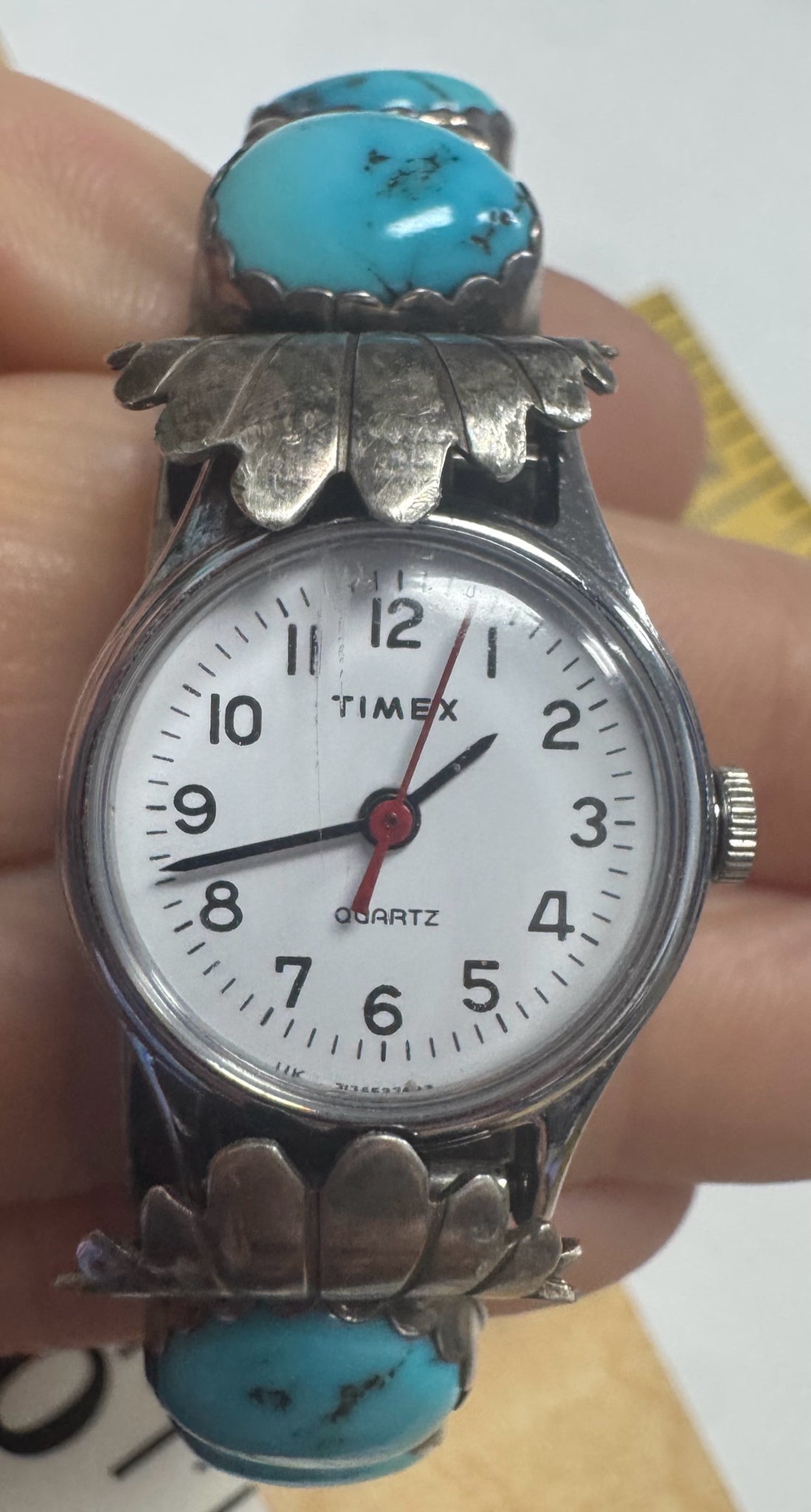Sterling Silver Turquoise Timex Cuff Watch w/ New Battery