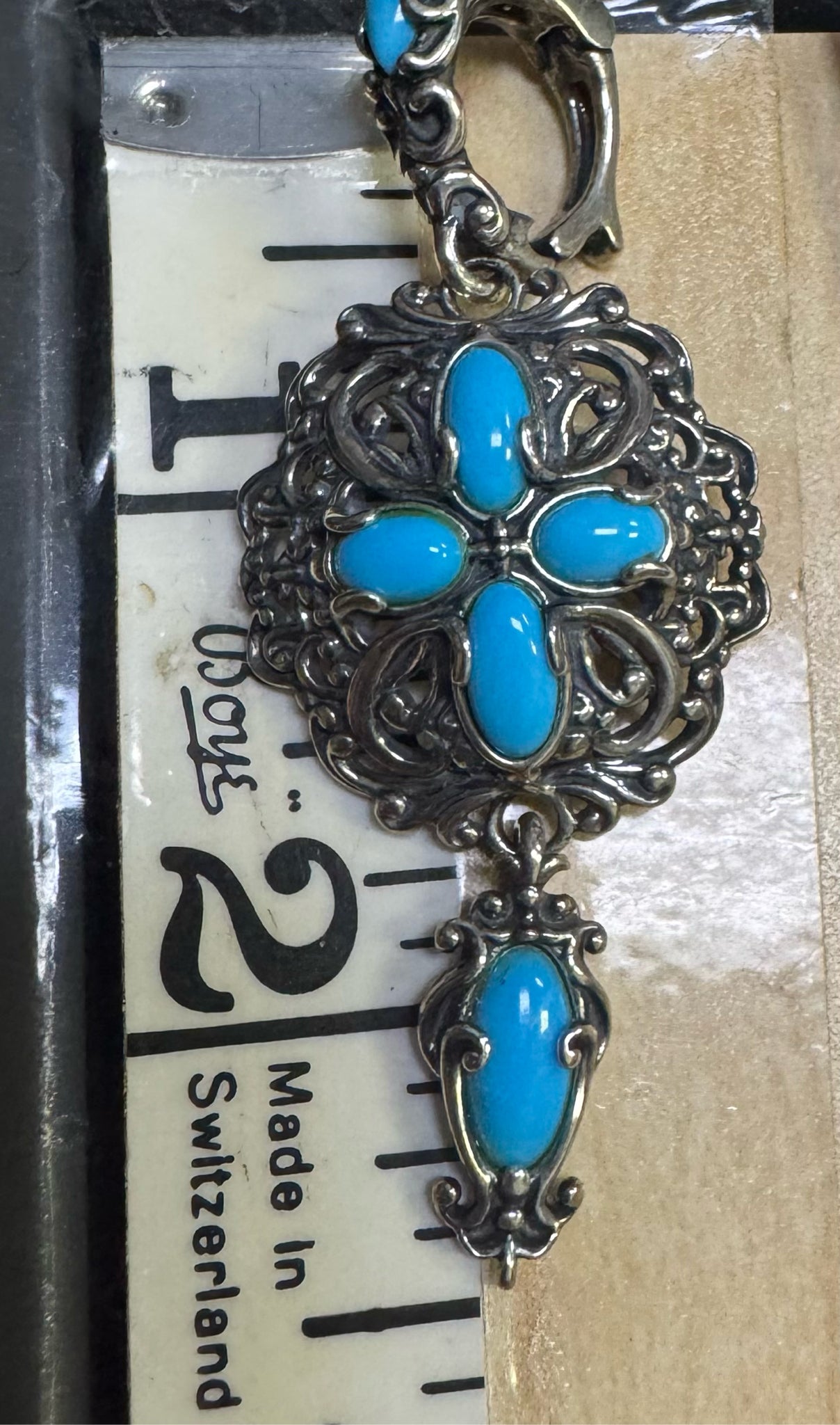 Carolyn Pollack Sleeping Beauty Turquoise Sterling Silver Enhancer Pendant 2.5”