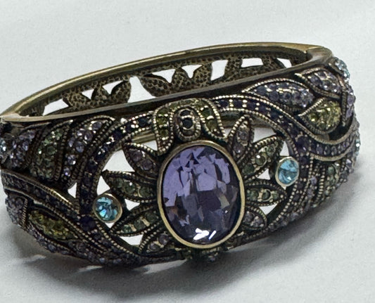 Heidi Daus Delight In Tanzanite Clamper Bracelet  Purple  Blue Bronze Statement