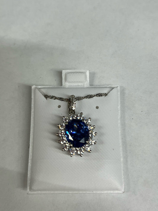 Sterling Blue & White CZ Pendant & Chain New JTV